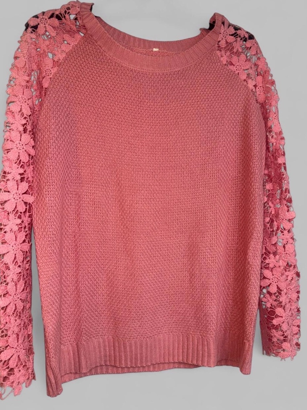 Women's Pink Crochet-Sleeve Pullover Sweater